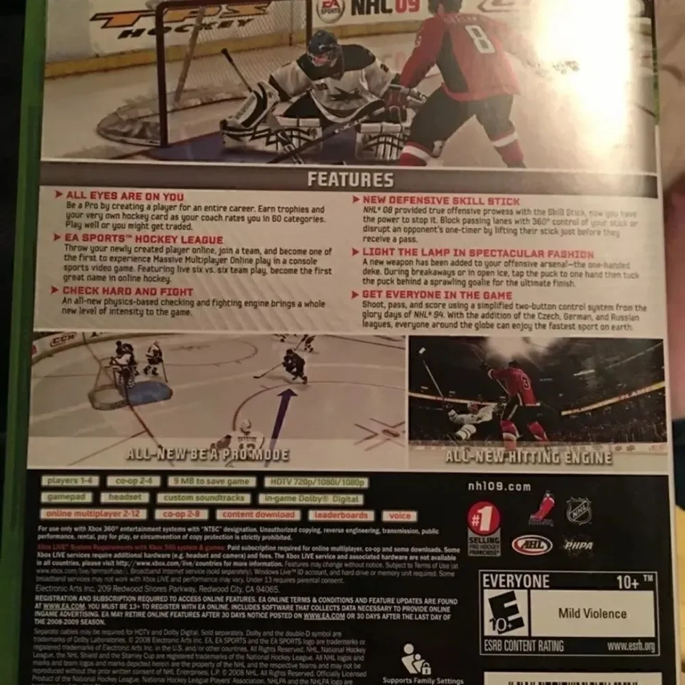 NHL 09 Xbox 360 video game Microsoft 2008 EUC COMPLETE with book hockey